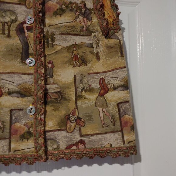 Vtg Woven Tapestry Golf Button Vest Handmade Heritage Folksy Cottage Old Money - Picture 4 of 12